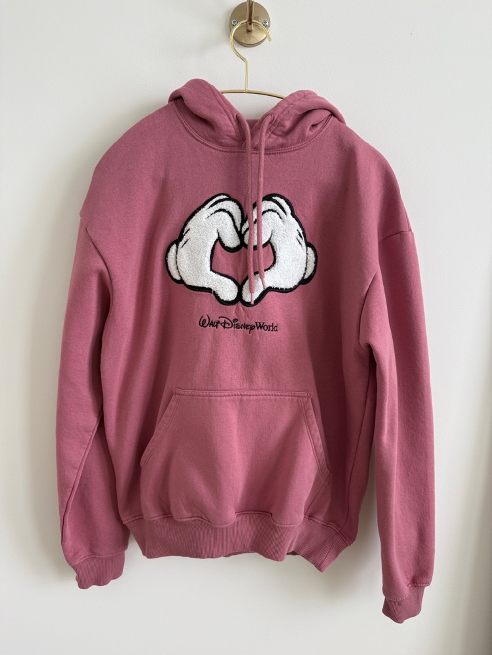 Disney Rose Pink Hoodie with White Mickey Glove Heart Patch